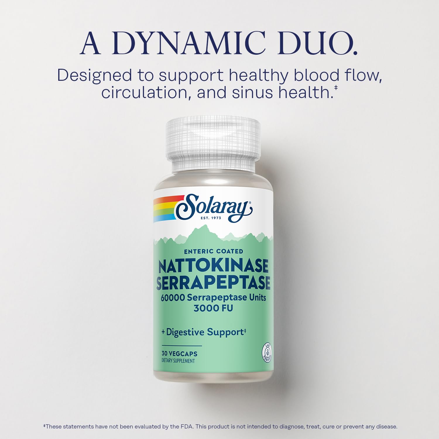 SOLARAY Nattokinase-Serrapeptase produit vérifié en laboratoire pour qualité.