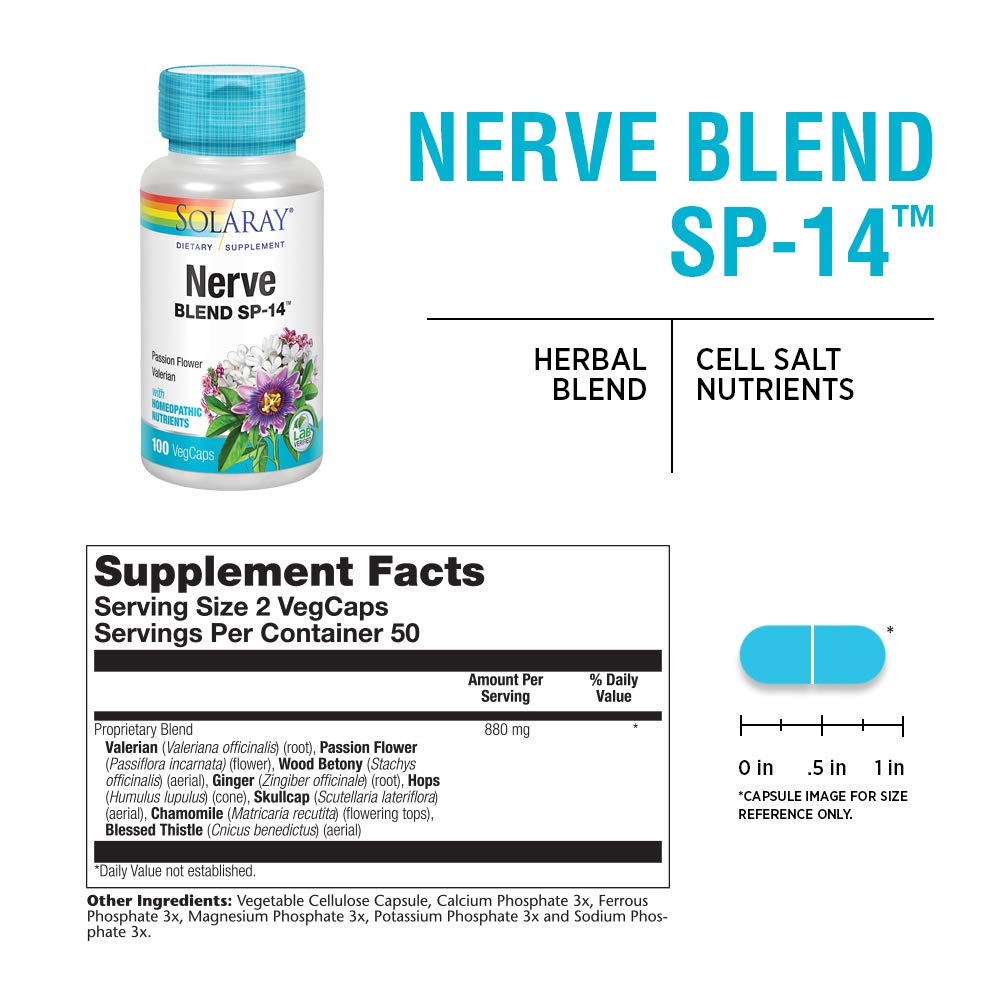 SOLARAY Nerve Blend SP-14 – étiquette du produit claire et lisible
