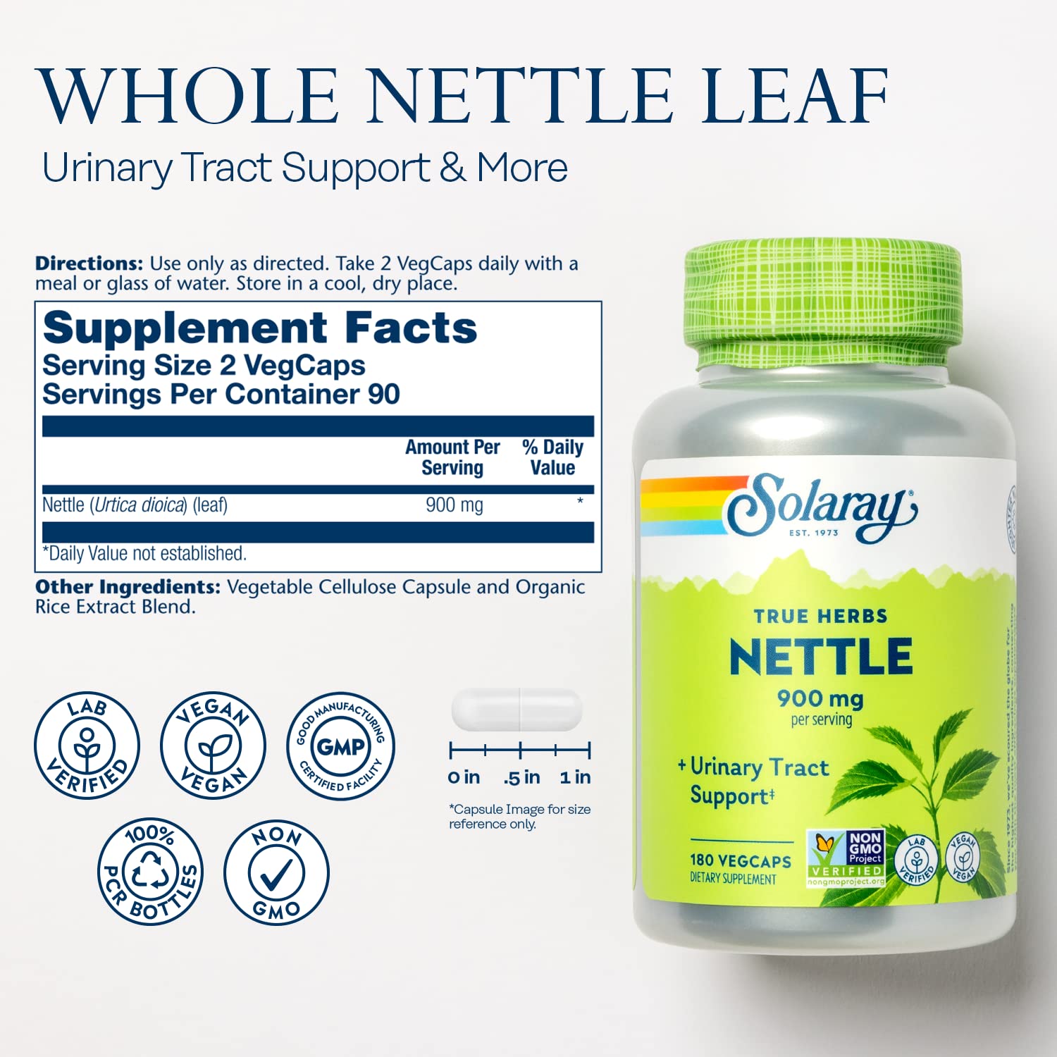 SOLARAY Nettle Leaf bouteille – bouteille prête à l'emploi pour le soutien urinaire et rénal.