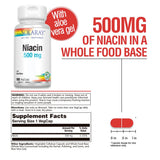 Étiquette SOLARAY Niacin 500 mg: transparence et pureté vérifiée.