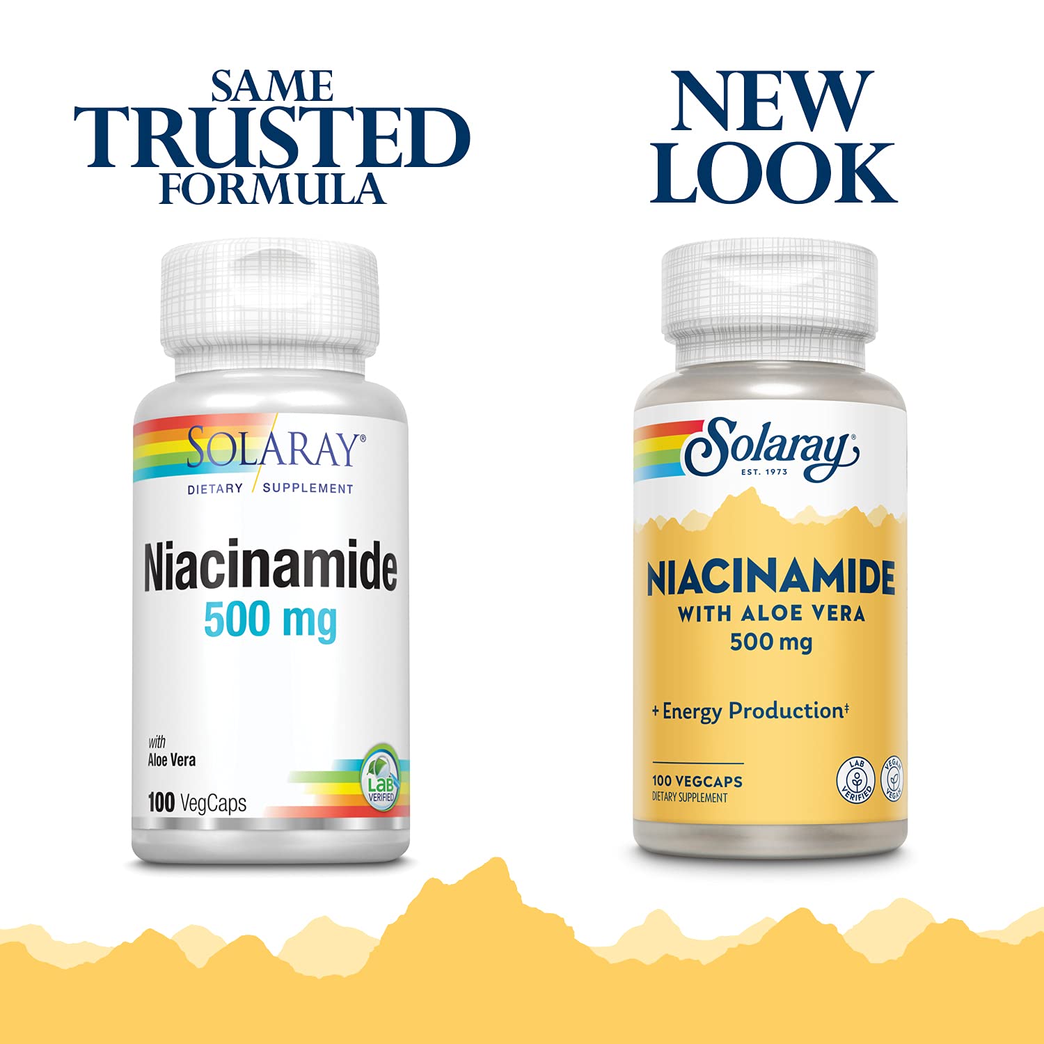 SOLARAY Niacinamide 500 mg capsules montées, faciles à prendre au quotidien.