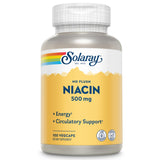 SOLARAY Niacine 500 mg, bouteille visible, soutien potentiel d'énergie.