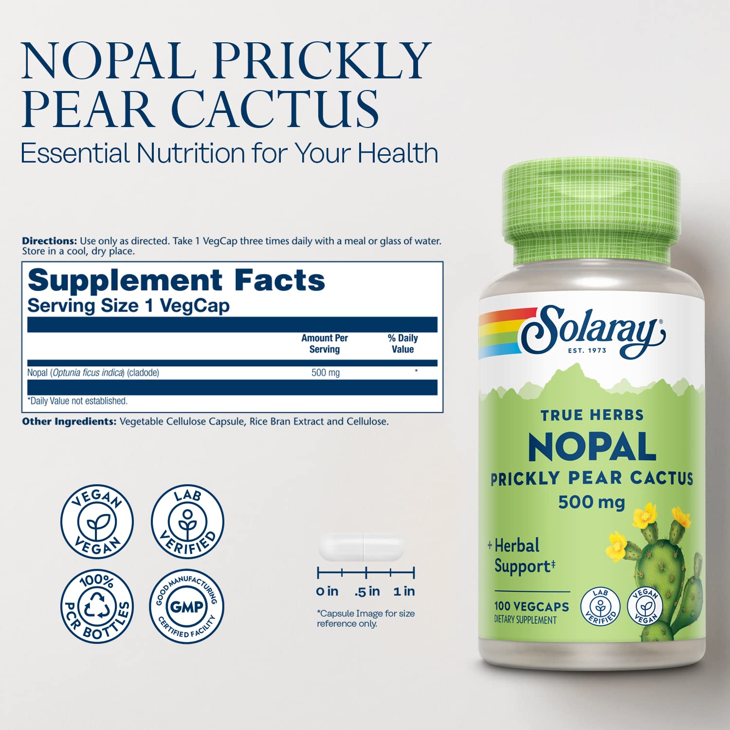 SOLARAY Nopal – emballage végétal, 100 gélules faciles à prendre
