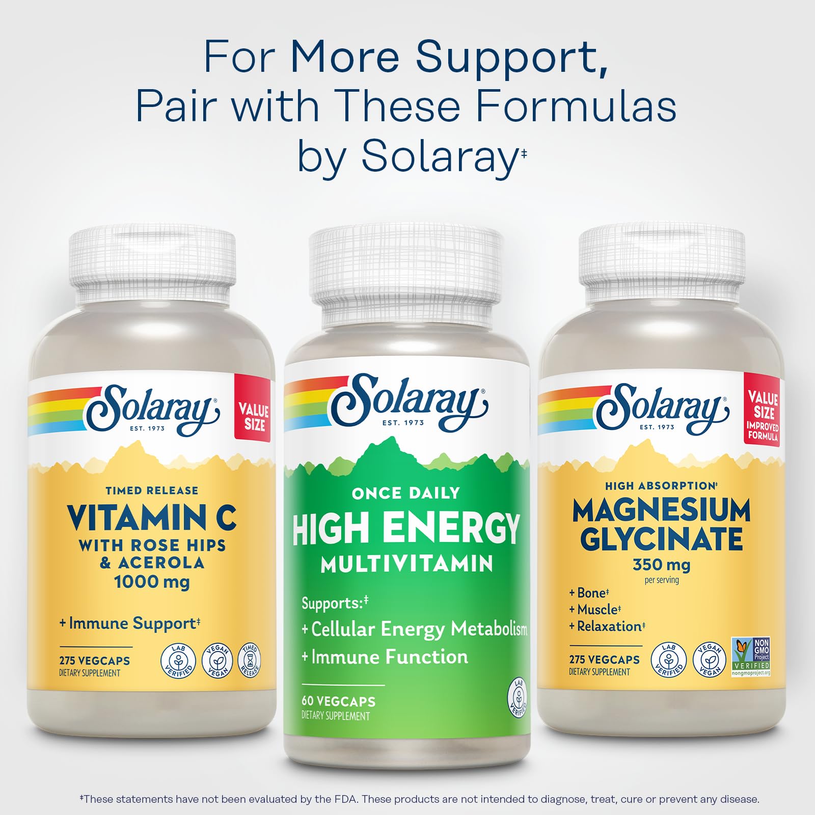 SOLARAY arrière-bouteille, informations produit et recommandations d’utilisation.