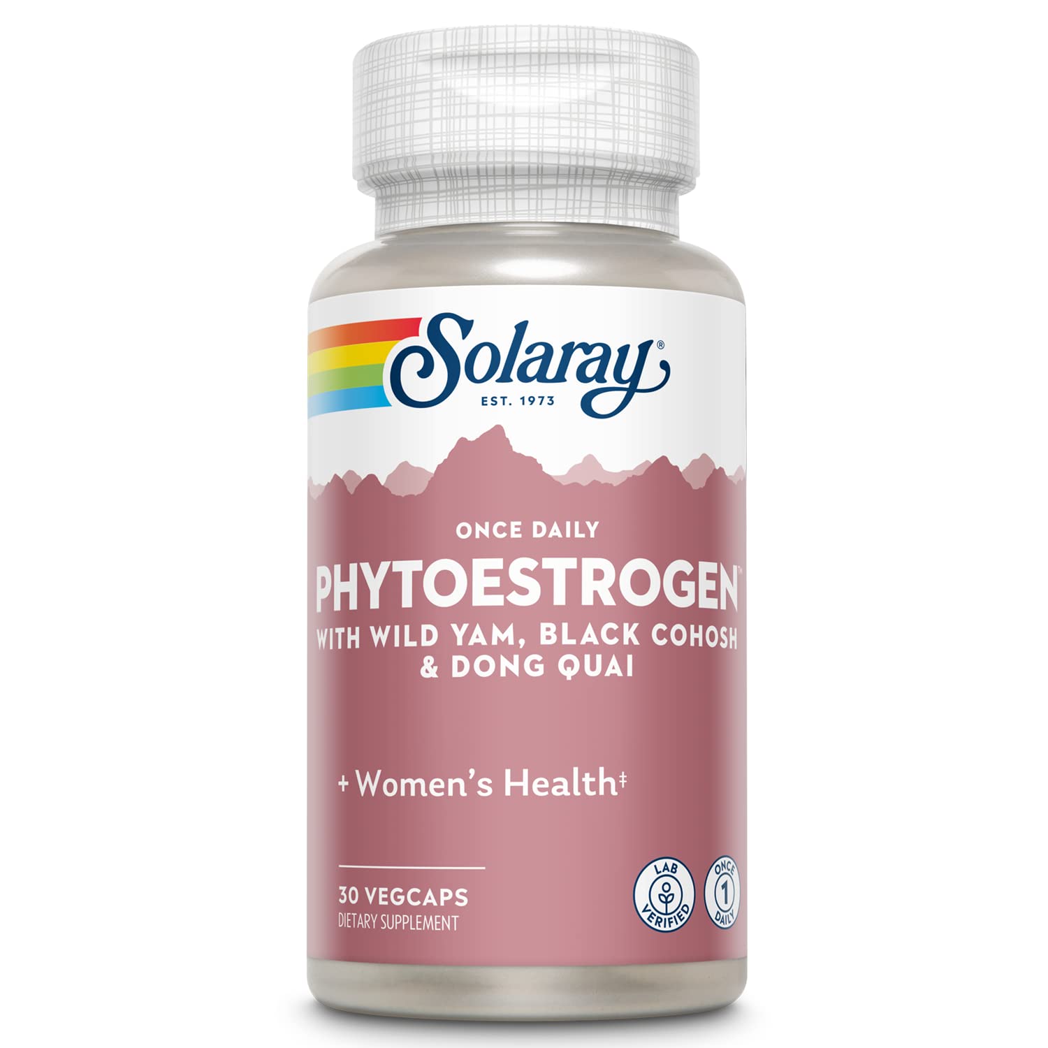 SOLARAY phytoestrogen quotidien: bouteille et capsules pratiques.