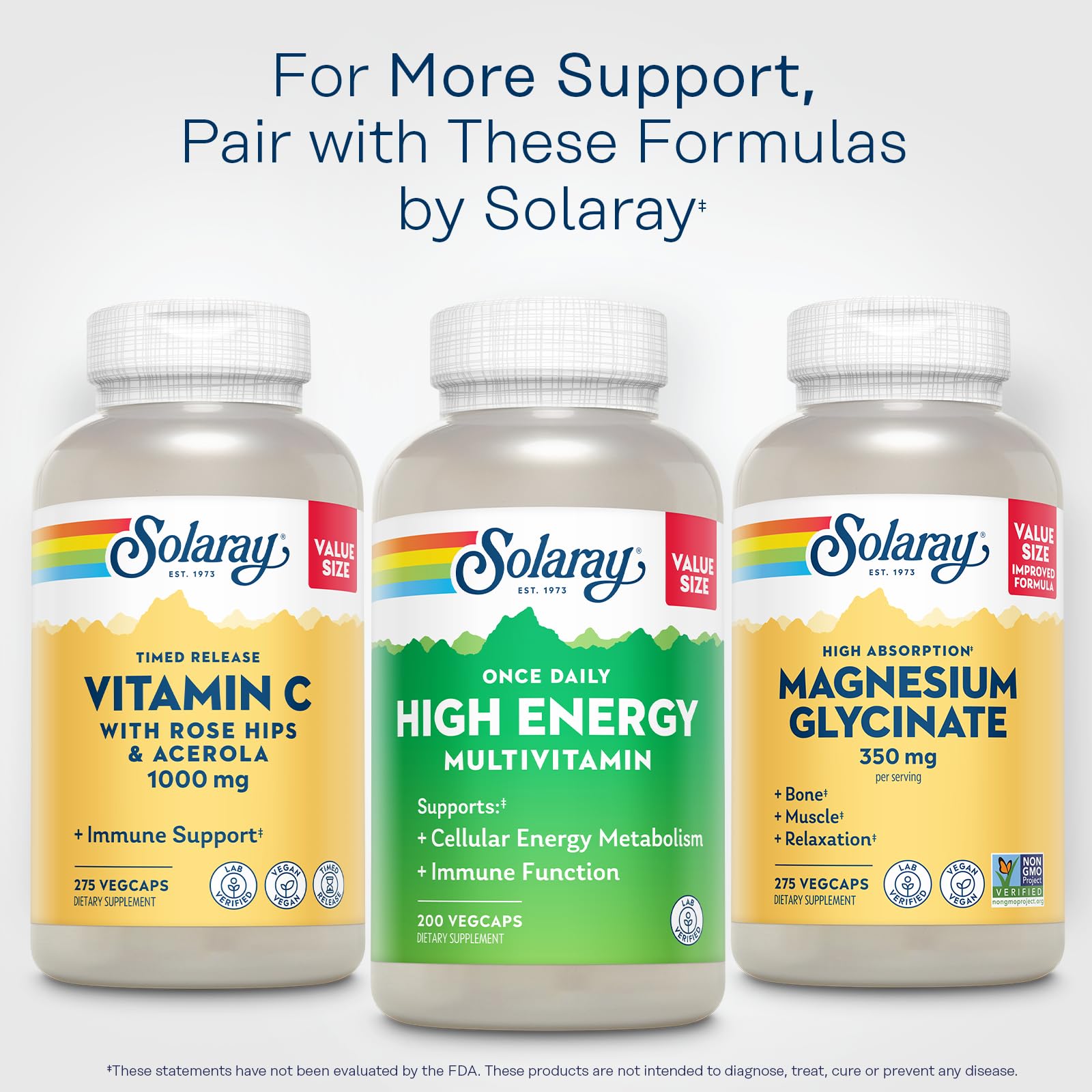 SOLARAY Once Daily – usage quotidien, capsules végétales faciles à prendre.