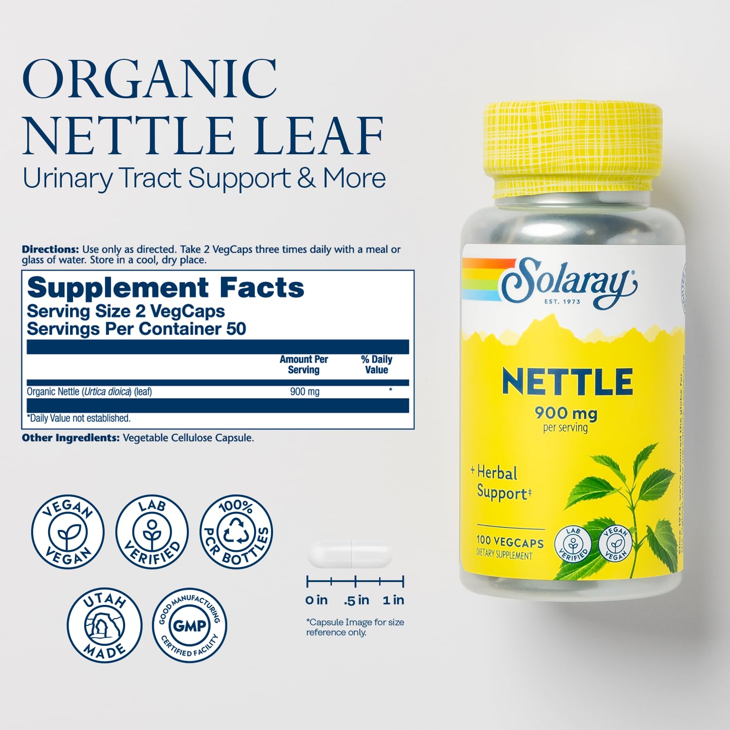 SOLARAY Ortie Capsules Végétales – boîtier montrant le soutien rénal potentiel.