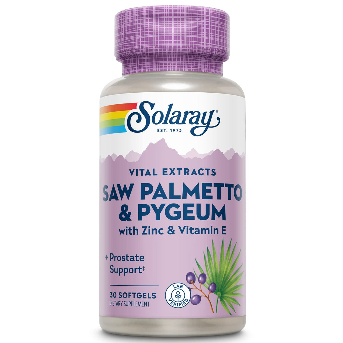 SOLARAY Palmier nain et Pygeum — Bouteille: soutien potentiel de la fonction prostatique.