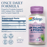 SOLARAY Palmier nain et Pygeum — Étiquette: informations claires sur les ingrédients.