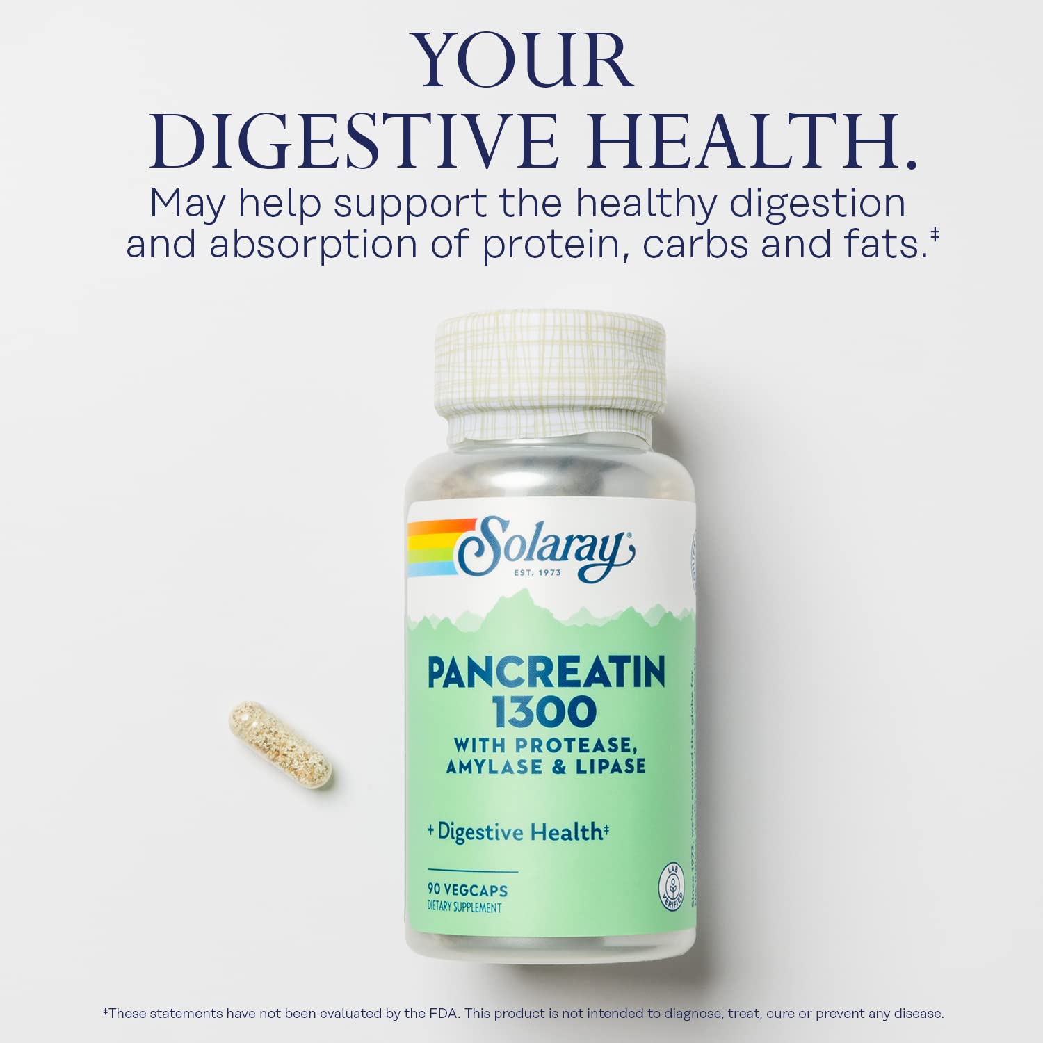 SOLARAY Pancreatin 1300 avec papaye – soutien enzymatique naturel