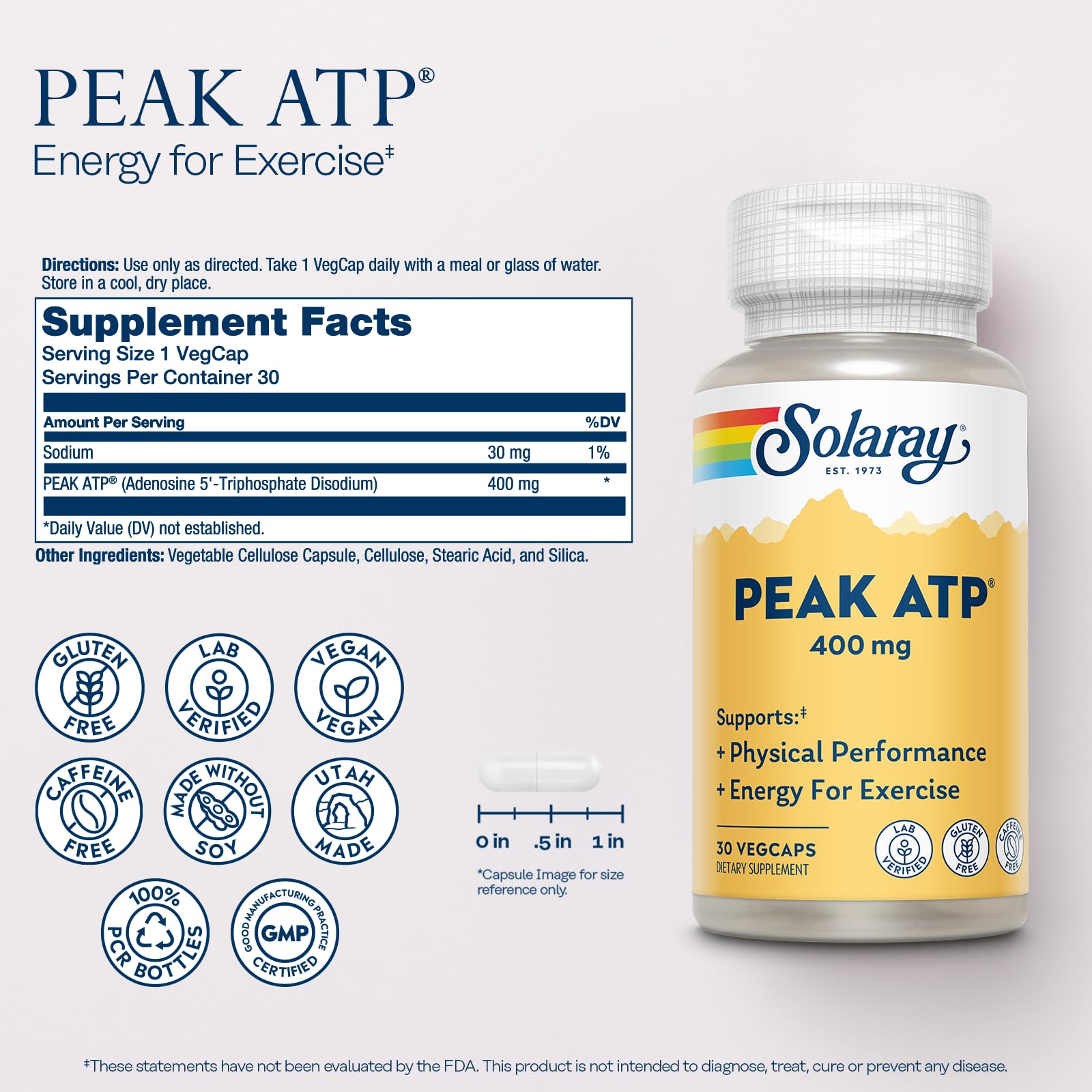 SOLARAY Peak ATP – capsules végétales, préparation avant l’entraînement et énergie potentielle.