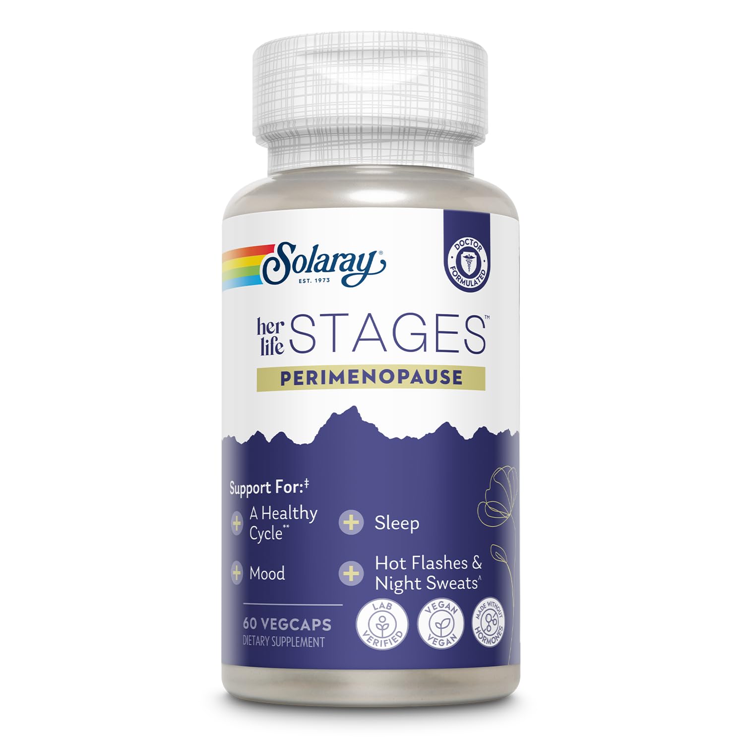 SOLARAY Perimenopause – bouteille en vedette, soutien pendant la transition féminine.