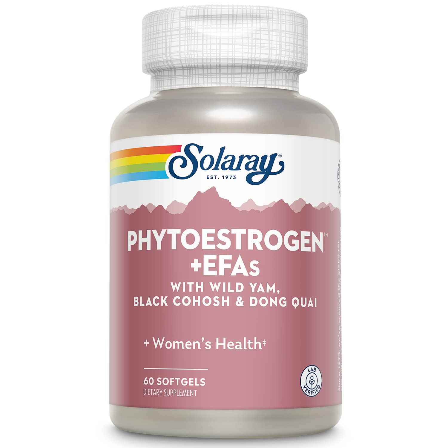 SOLARAY PhytoEstrogen Plus — bouteille de capsules, soutien hormonal potentiel.