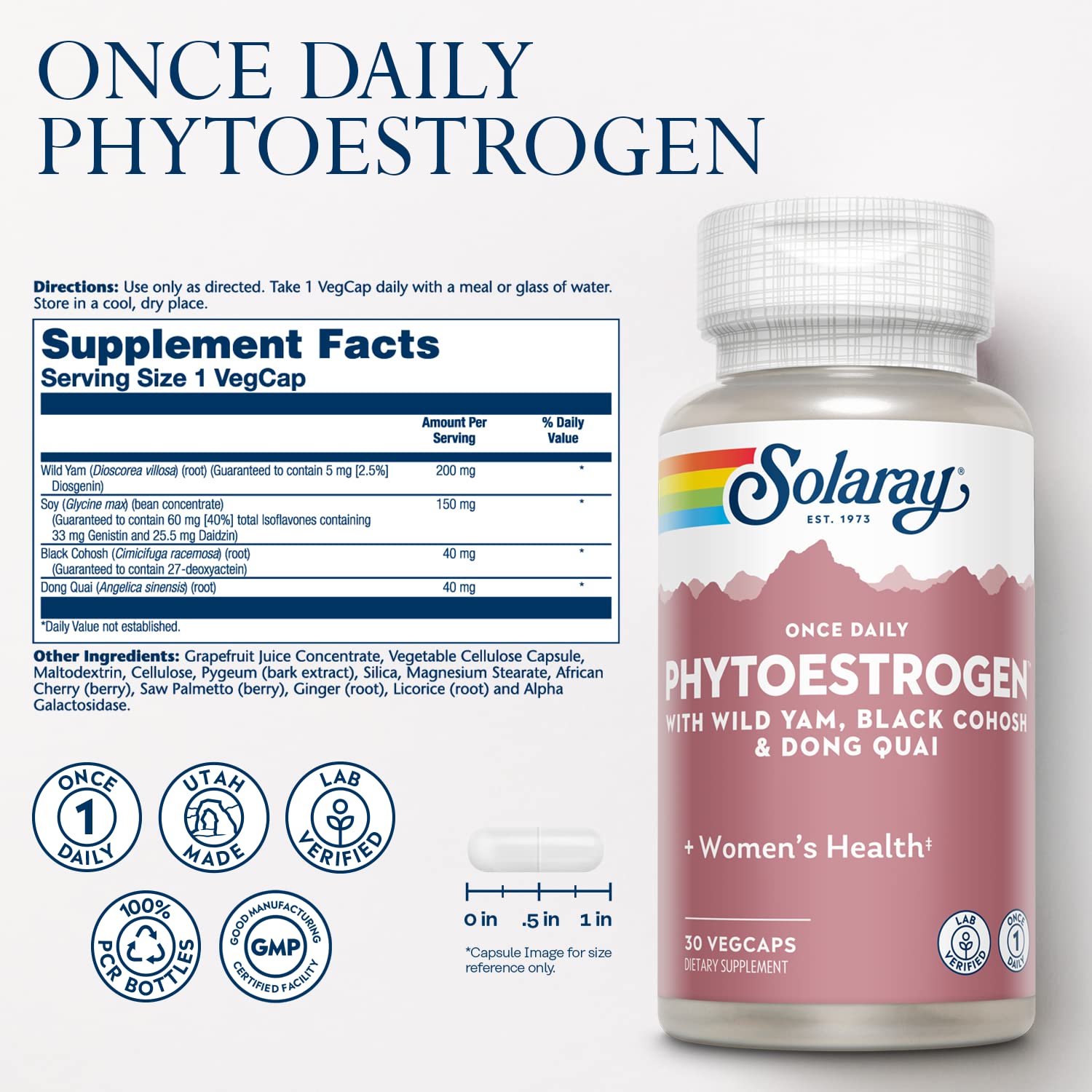 SOLARAY phytoestrogen isoflavones soja en premier plan, soutien potentiel.