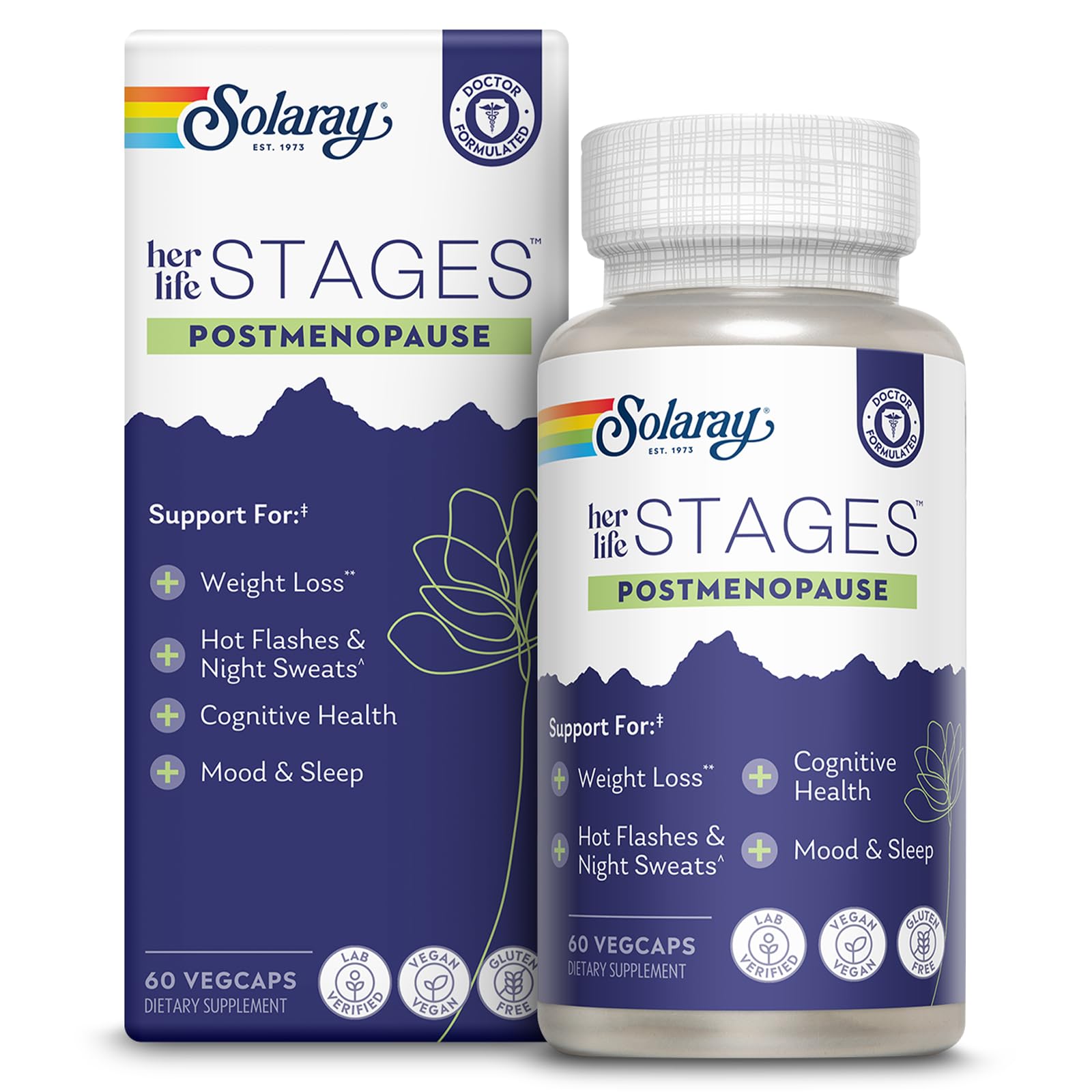 SOLARAY Postménopause – Bouteille prête à l’emploi pour un usage quotidien et sans hormones.