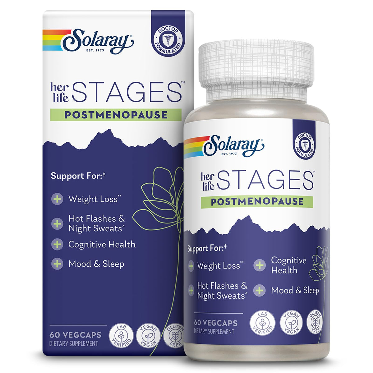 SOLARAY Postménopause – Bouteille prête à l’emploi pour un usage quotidien et sans hormones.