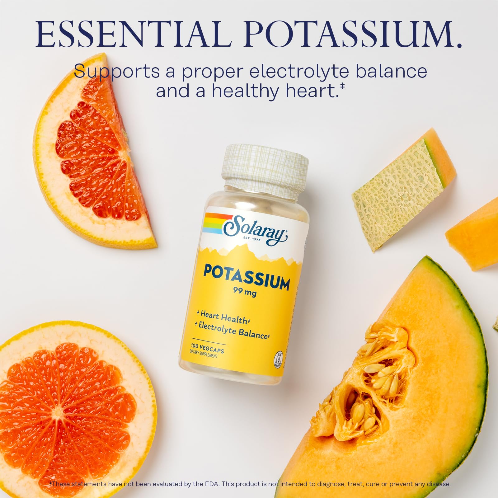 SOLARAY Potassium 99 mg – étiquette claire affichant la qualité et la traçabilité.