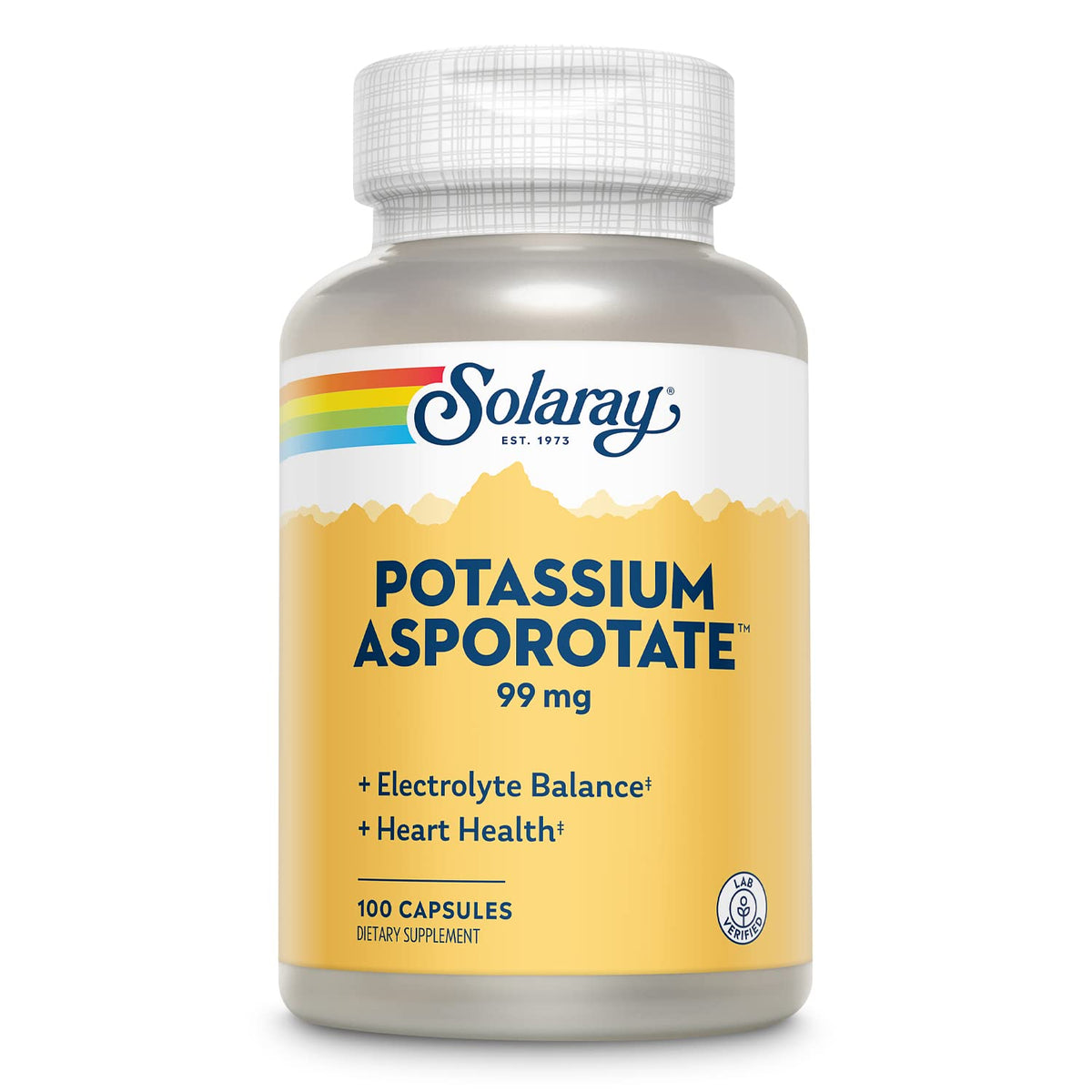 SOLARAY Potassium Asporotate: bouteille illustrant l'équilibre électrolytique.