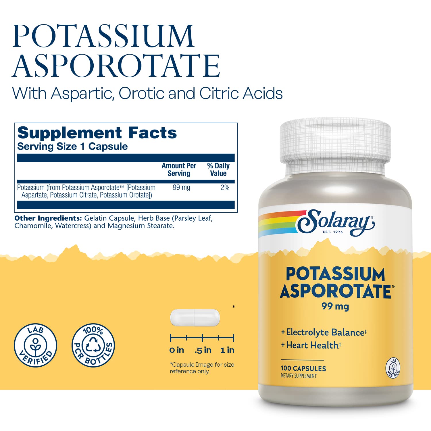 SOLARAY Potassium Asporotate: étiquette mettant en évidence l’absorption améliorée.