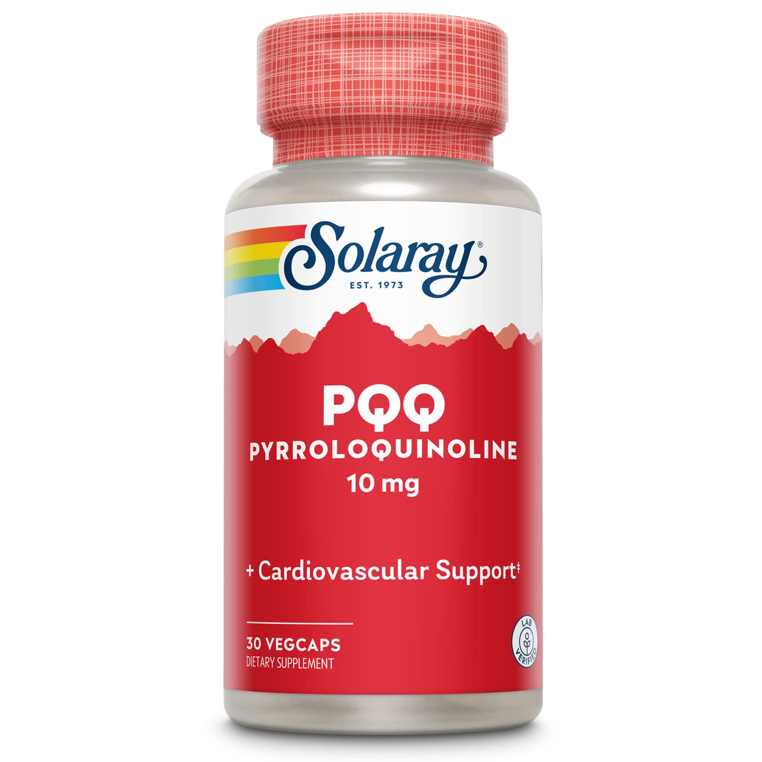 SOLARAY PQQ 10 mg – bouteille présentant le complément, soutien potentiel de l'énergie cellulaire.