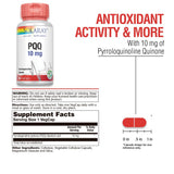 SOLARAY PQQ 10 mg – etiquette-logo, conditionnement transparent et fiabilité.