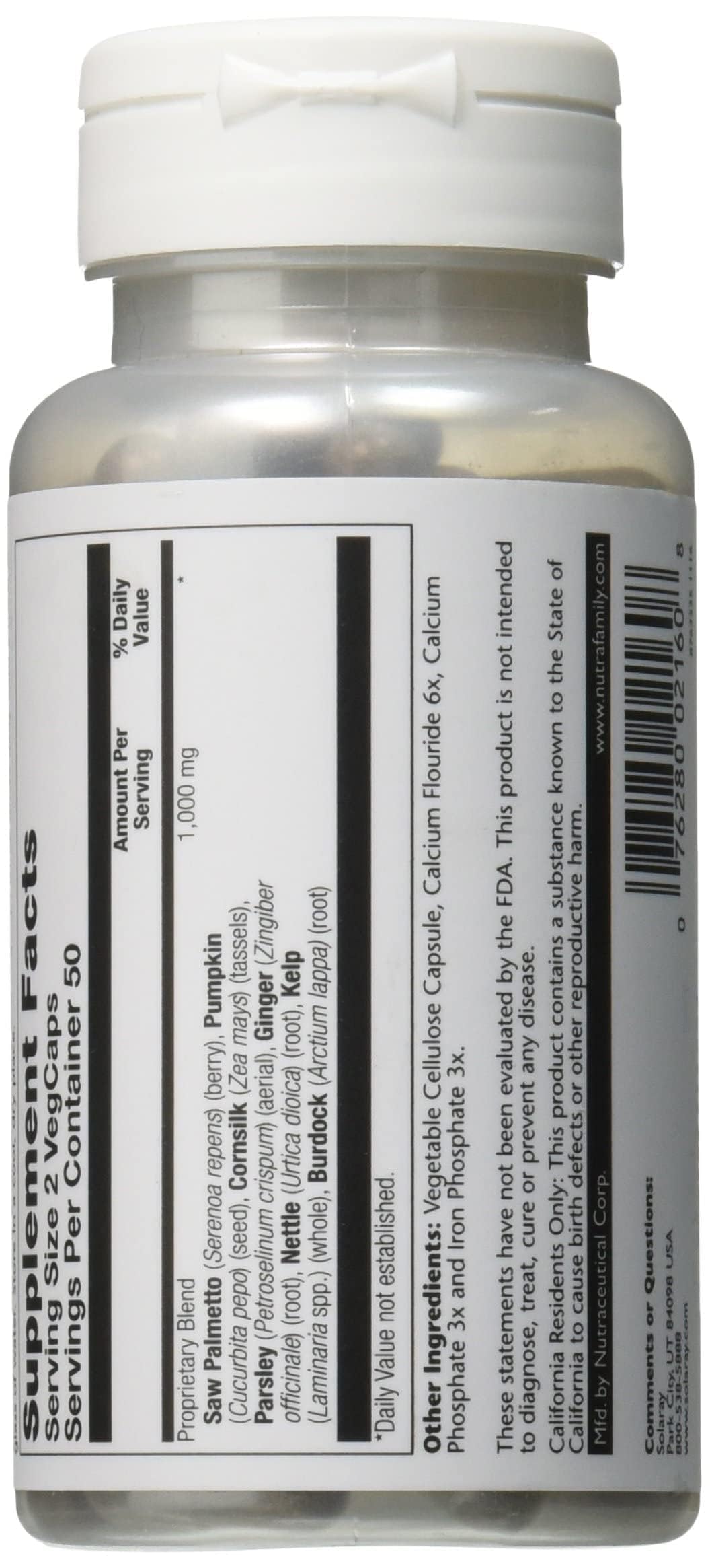 SOLARAY Prostate Blend SP-16 VCapsules - premier-plan de capsules faciles à manipuler.
