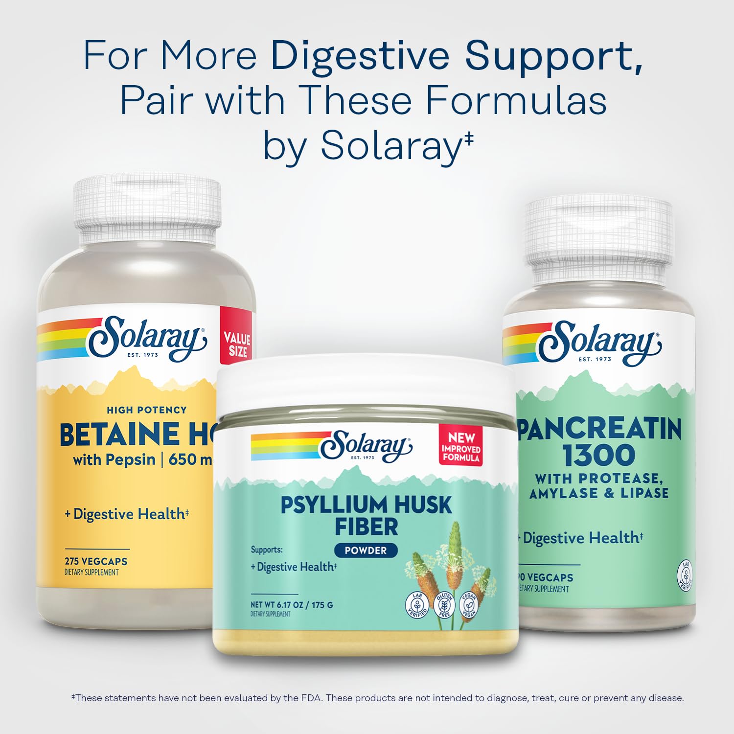 SOLARAY psyllium etiquette sans-soja — convient sans soja pour vos habitudes alimentaires.