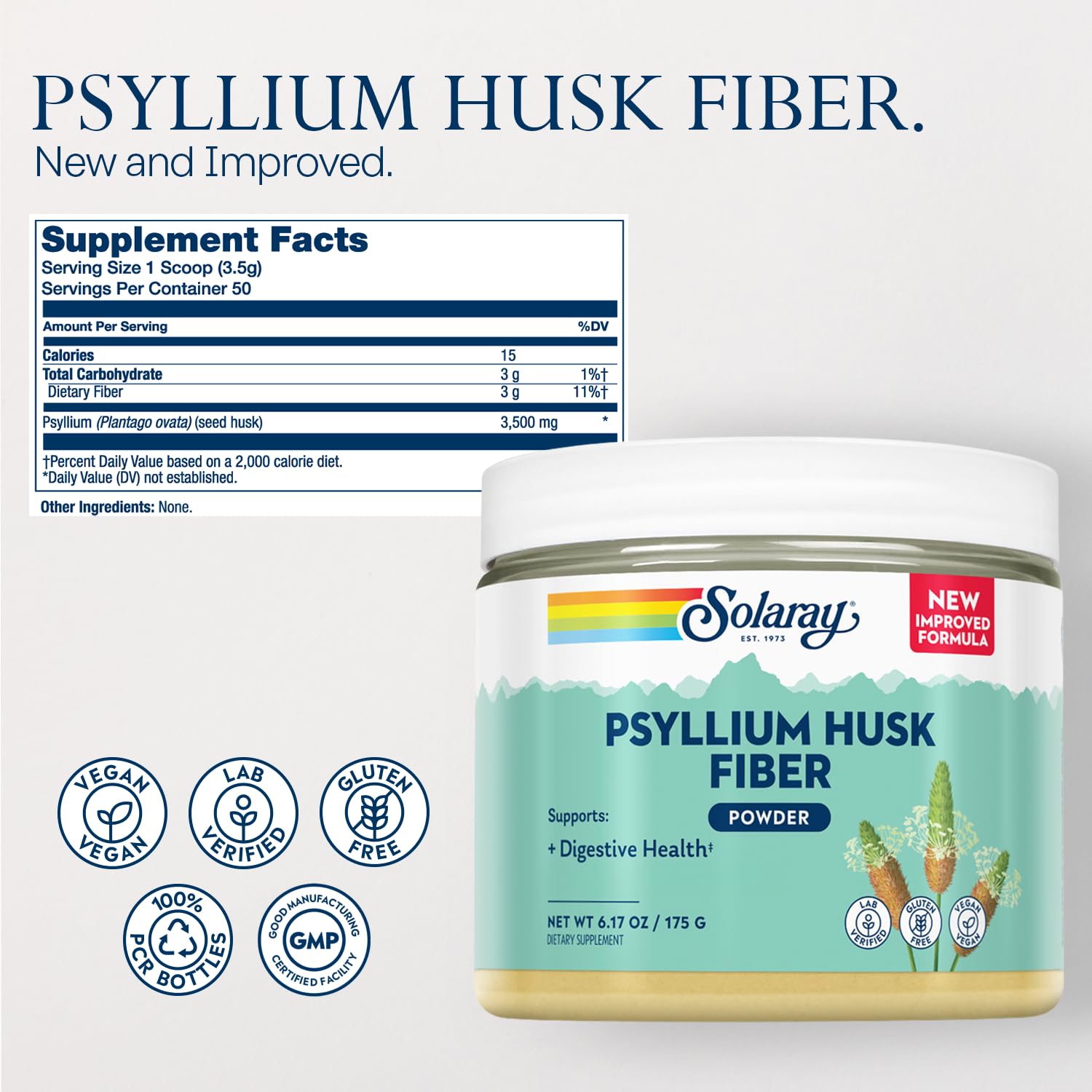 SOLARAY psyllium poudre cuillere-doseur — dosage simple pour deux prises quotidiennes.