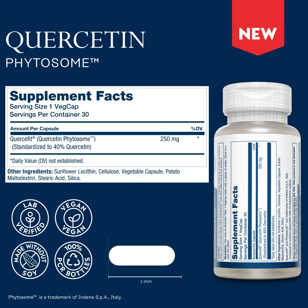 SOLARAY Quercetine Phytosome offre des flavonoïdes antioxydants pour soutenir la vitalité.