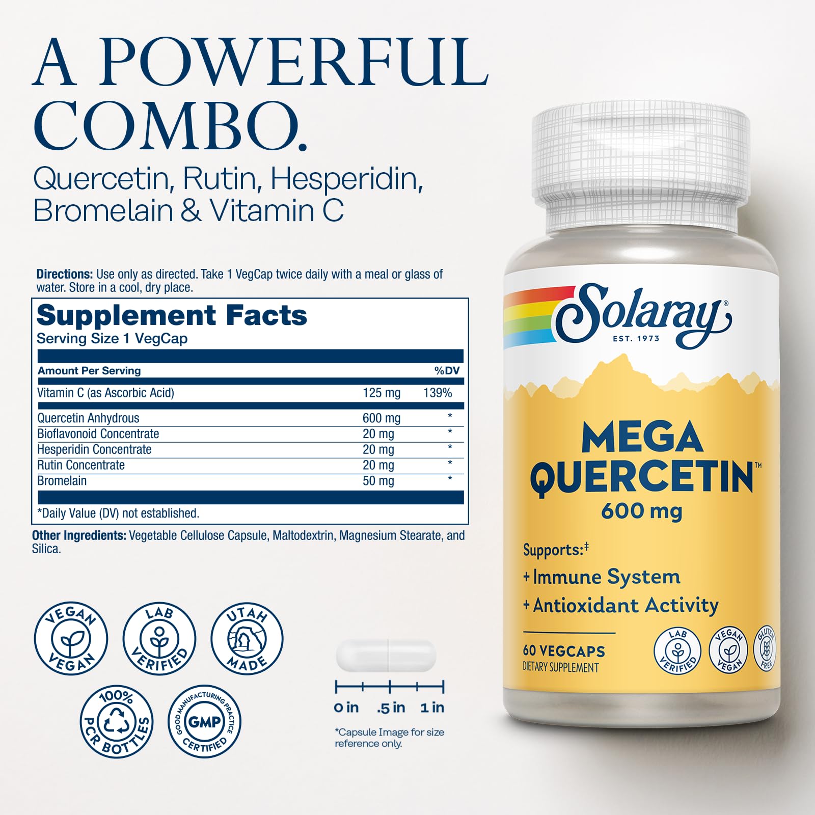SOLARAY quercétine vitamine C et bioflavonoïdes – capsules véganes faciles à prendre