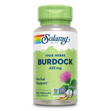 SOLARAY racine de bardane 425 mg – flacon vu de face, soutien potentiel du foie et digestion.