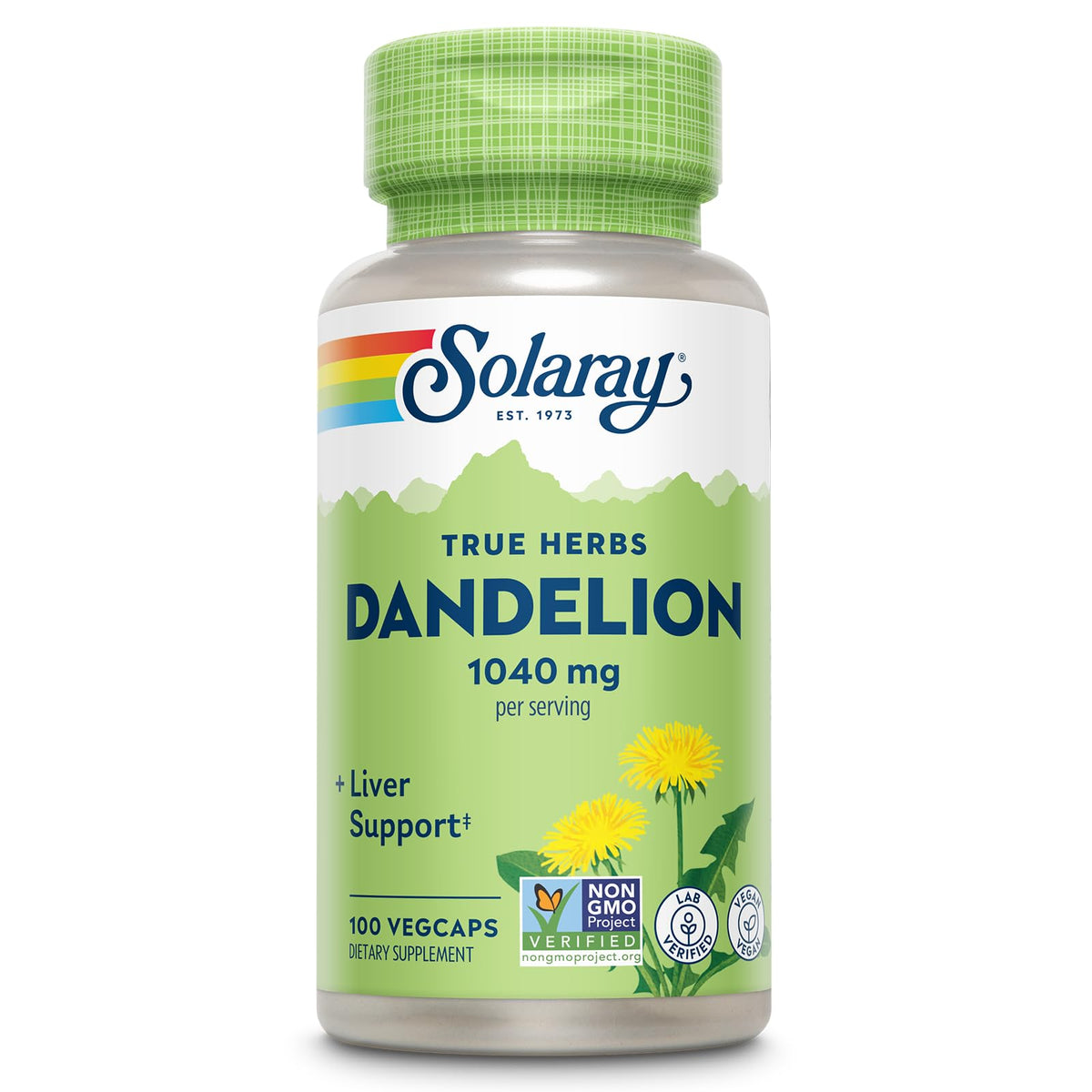 SOLARAY racine pissenlit capsules – soutien potentiel à la digestion et l'équilibre hydrique.