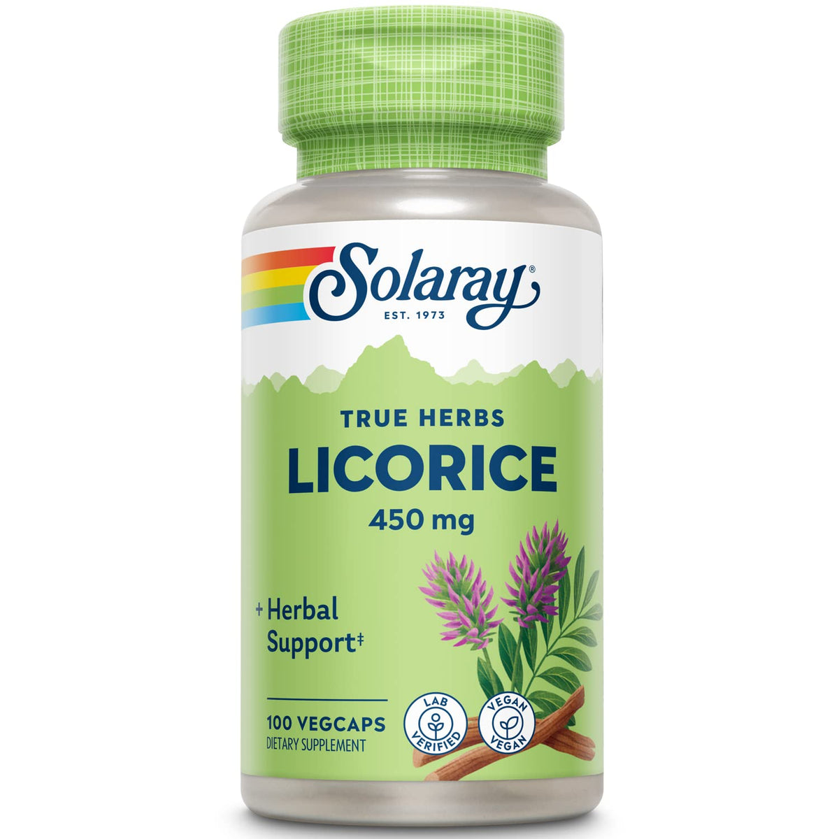 SOLARAY Racine de réglisse 450 mg – bouteille et soutien digestif potentiel.