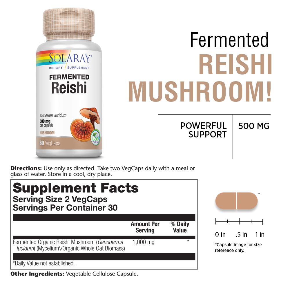 SOLARAY Reishi fermenté – label biologique, origine naturelle et sans additifs.