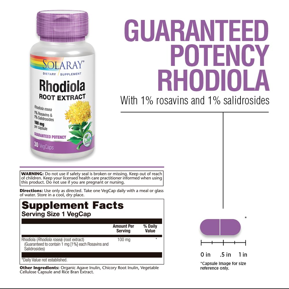 SOLARAY Rhodiola : capsules 30ct, énergie soutenue et humeur équilibrée