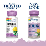SOLARAY Rhodiola : étiquette claire sur l'emballage et formule végan non-OGM