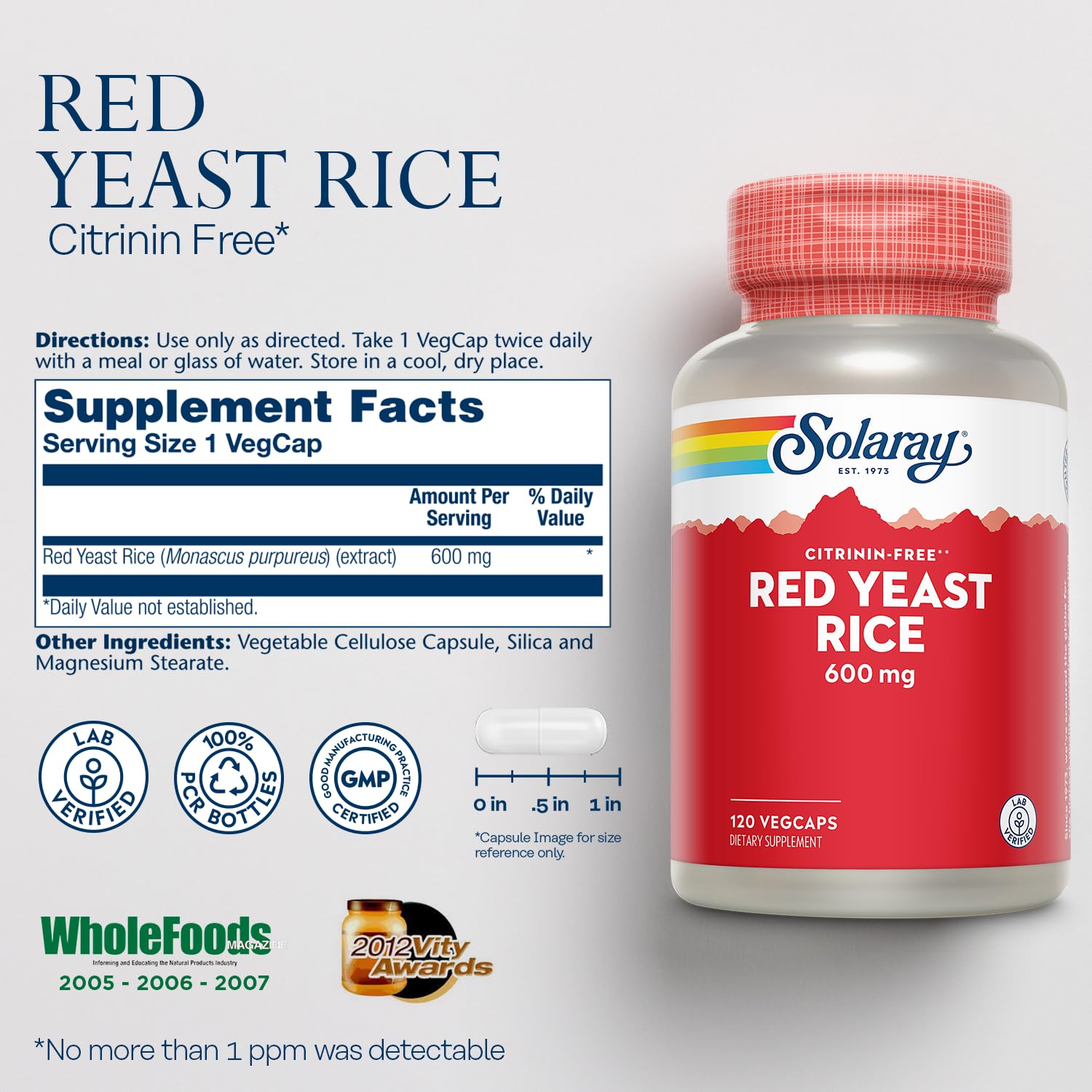 SOLARAY Riz rouge capsules – prise pratique et dosage simple.