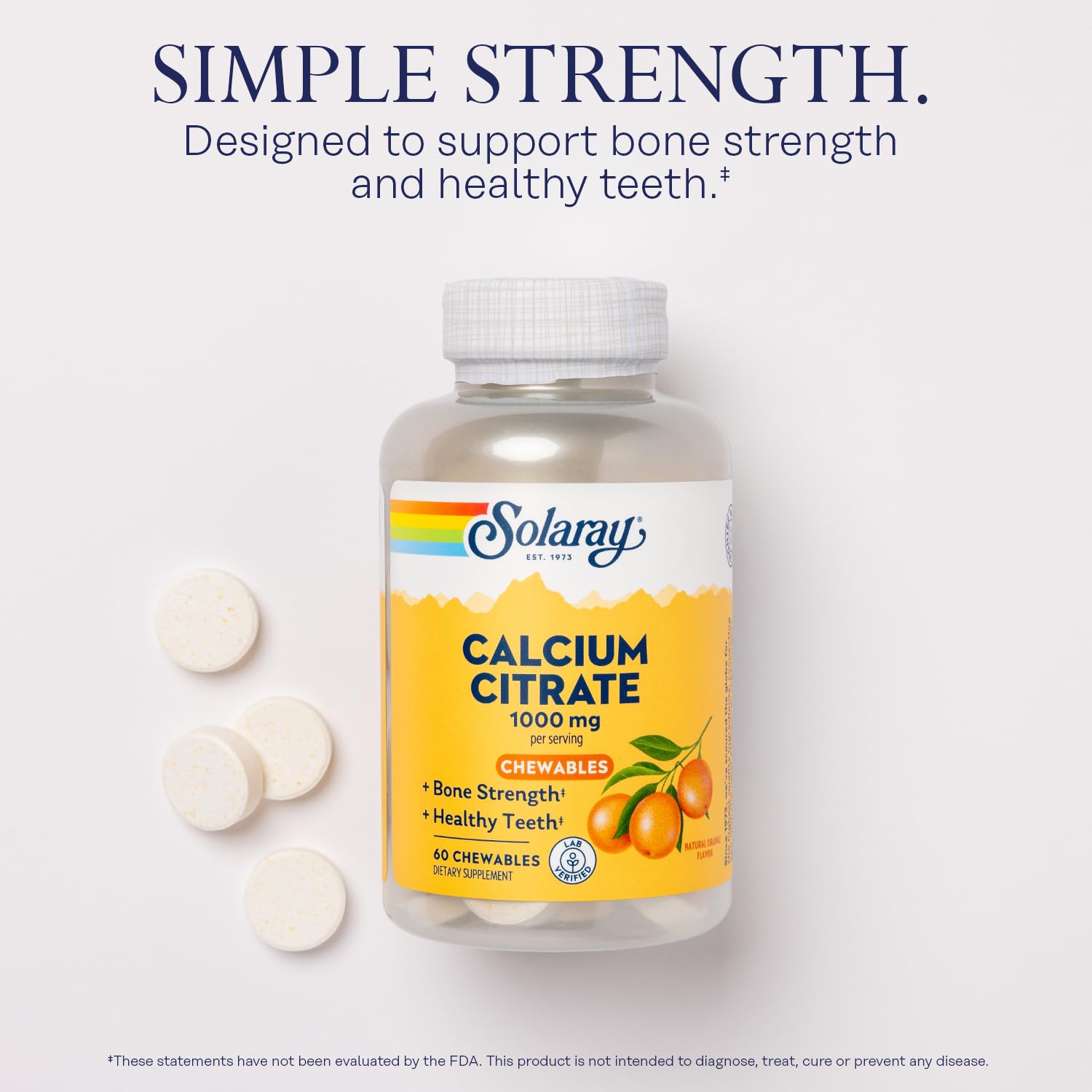 SOLARAY calcium citrate sans vitamine D, idéal pour compléter l apport alimentaire.