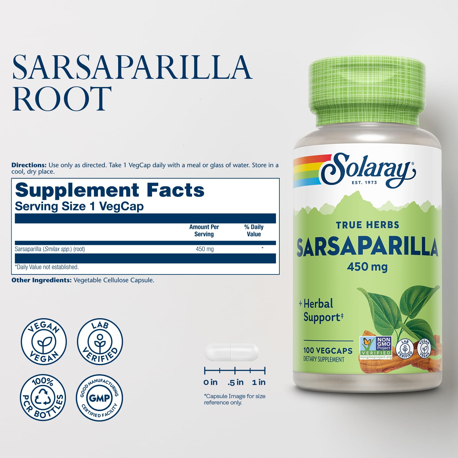 SOLARAY Sarsaparille gélules vegan - capsules simples à intégrer.