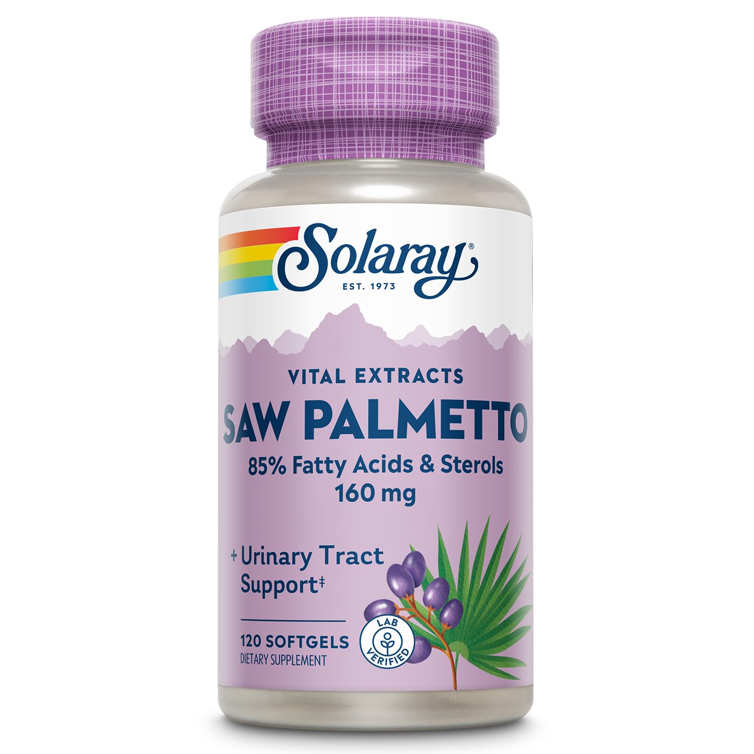 SOLARAY Saw Palmetto: bouteille affichant la formule prête pour usage quotidien