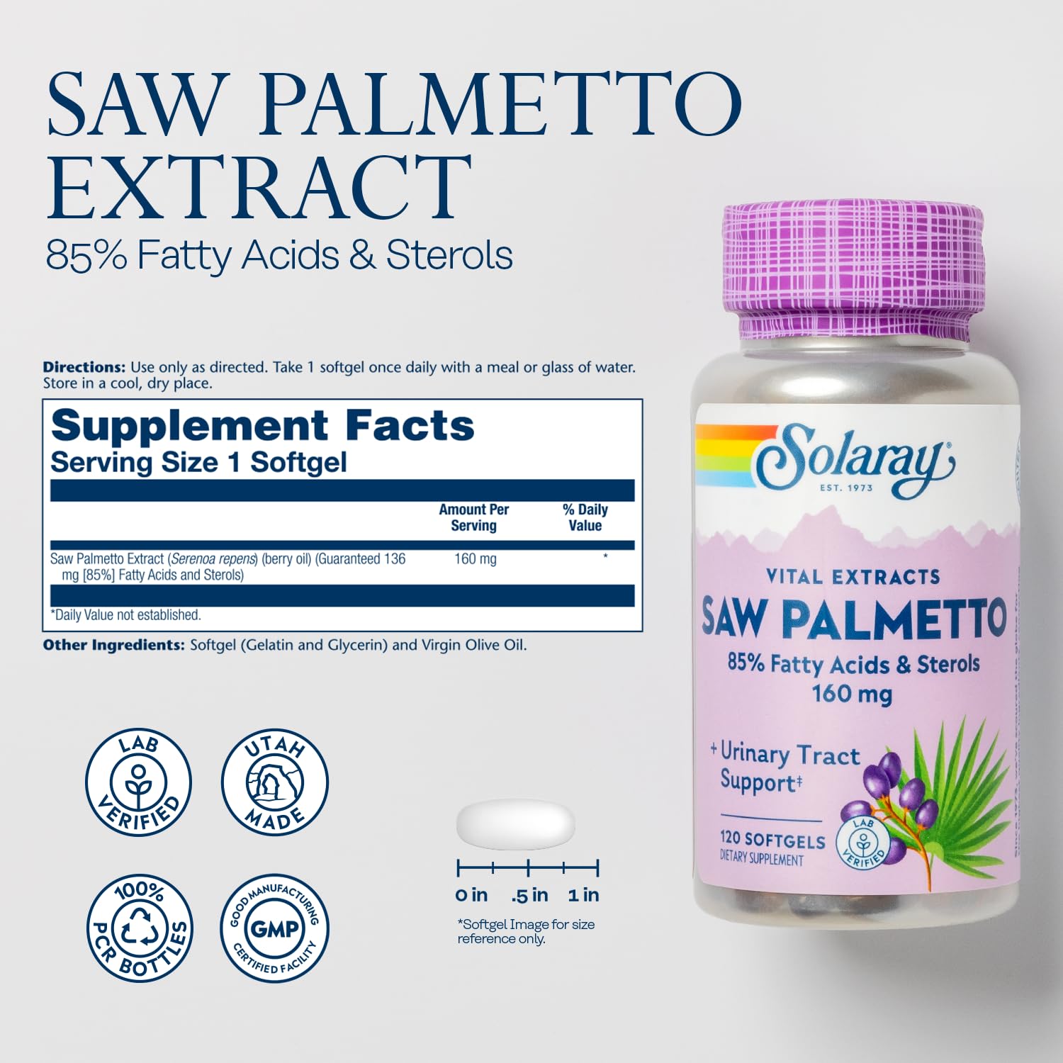 SOLARAY Saw Palmetto: etiquette montrant etiquetage clair et informatif