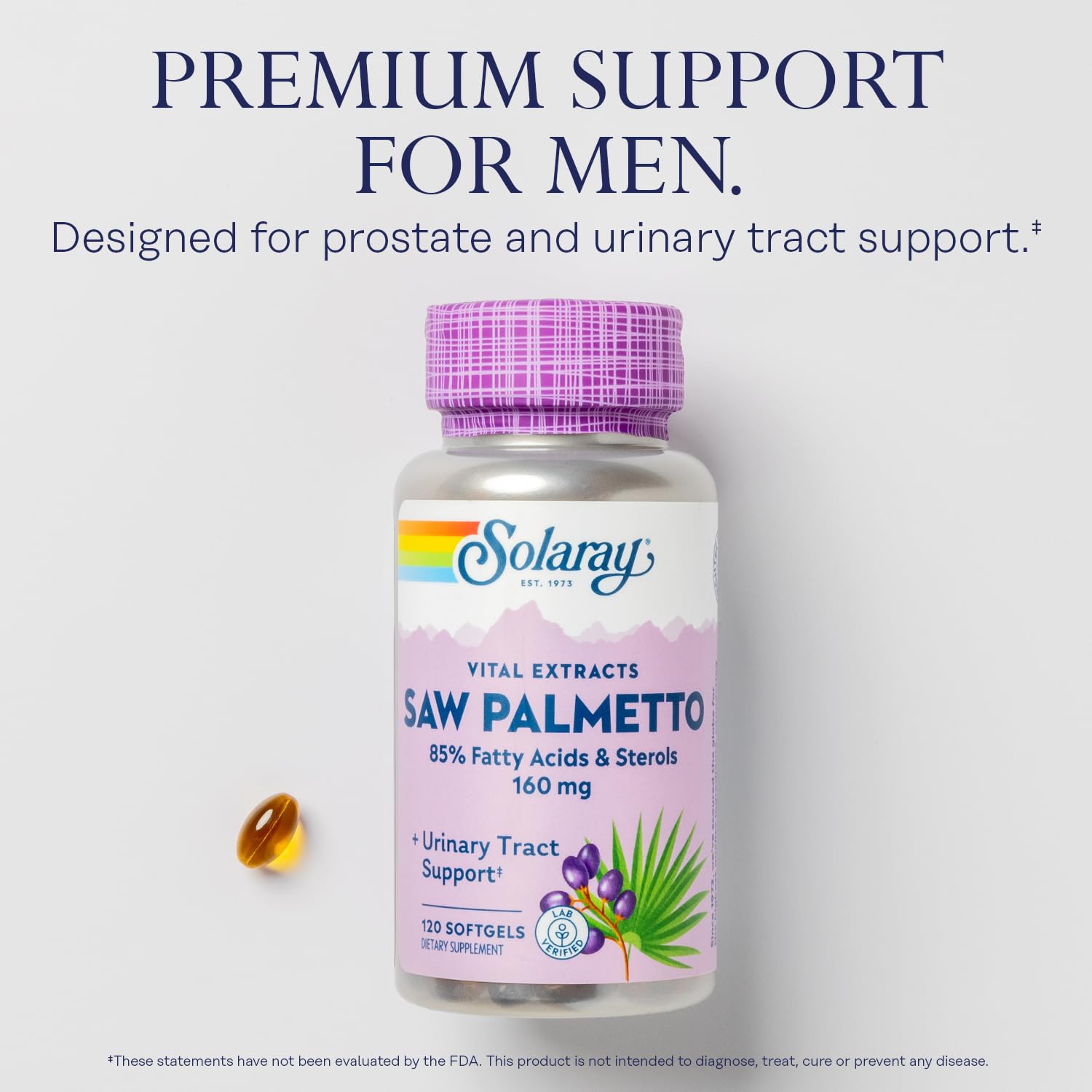 SOLARAY Saw Palmetto: gelules visibles pour prise quotidienne pratique