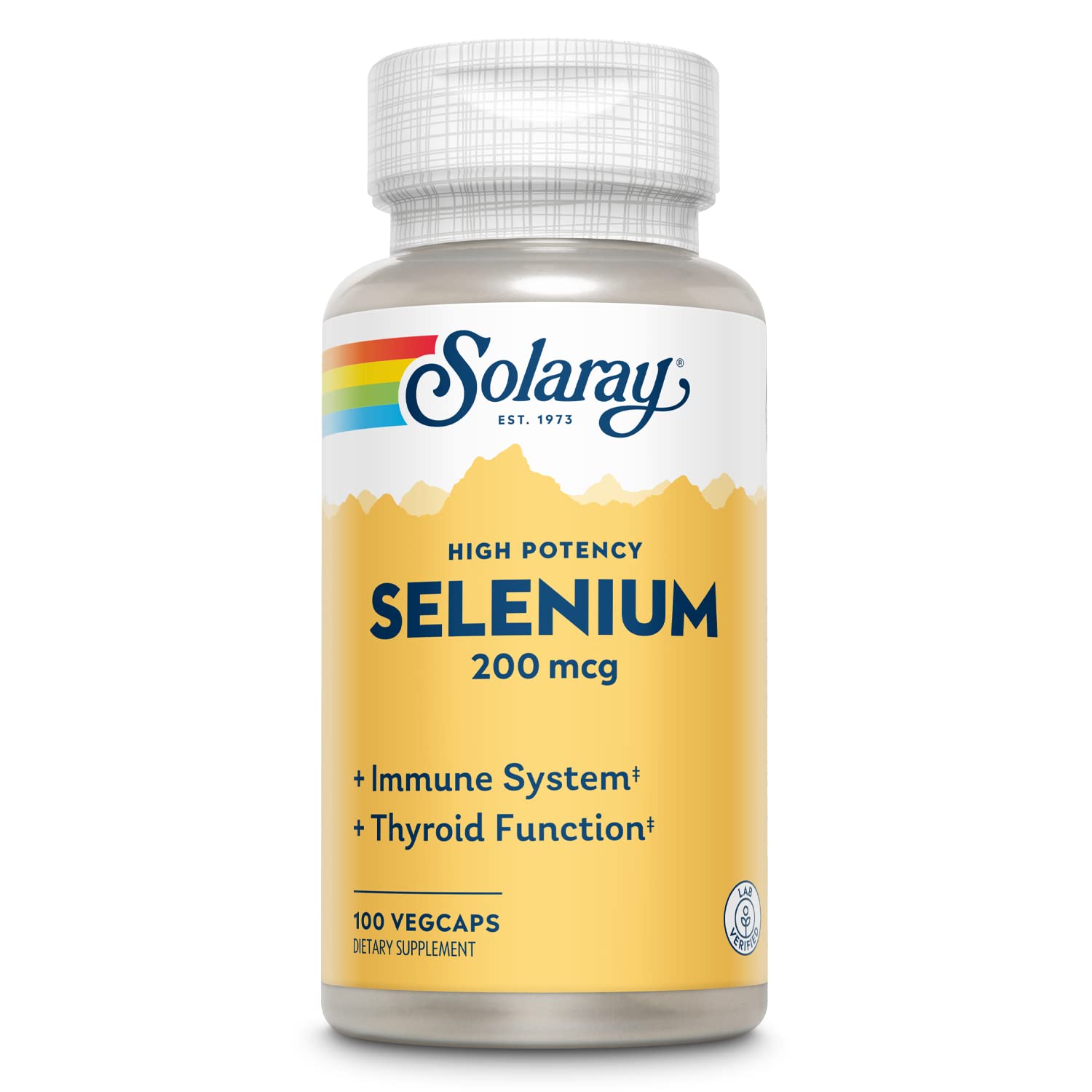 SOLARAY Selenium: bouteille et étiquette, soutien potentiel du système immunitaire.