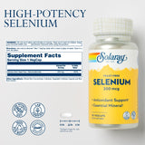 SOLARAY Sélénium sans levure capsules faciles à avaler pour un apport quotidien.