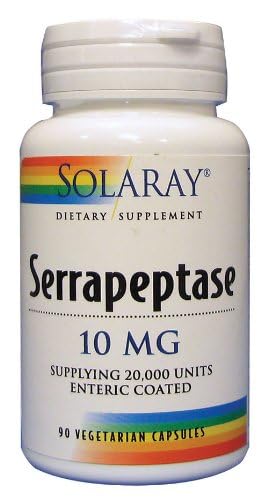 SOLARAY Serrapeptase – etiquette-bouteille, informations d'utilisation et origine.