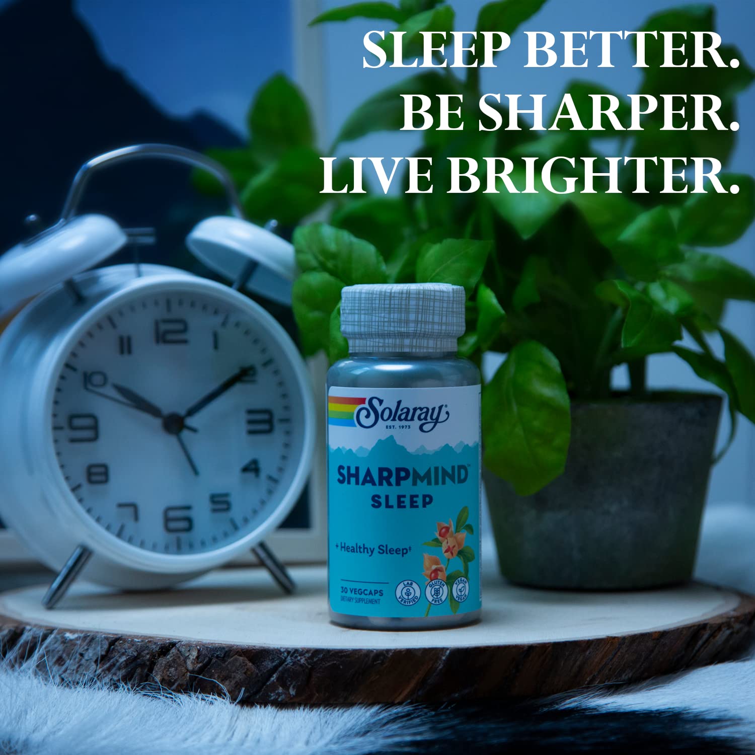 SOLARAY SharpMind Sommeil – étiquette montrant mélatonine et Ashwagandha