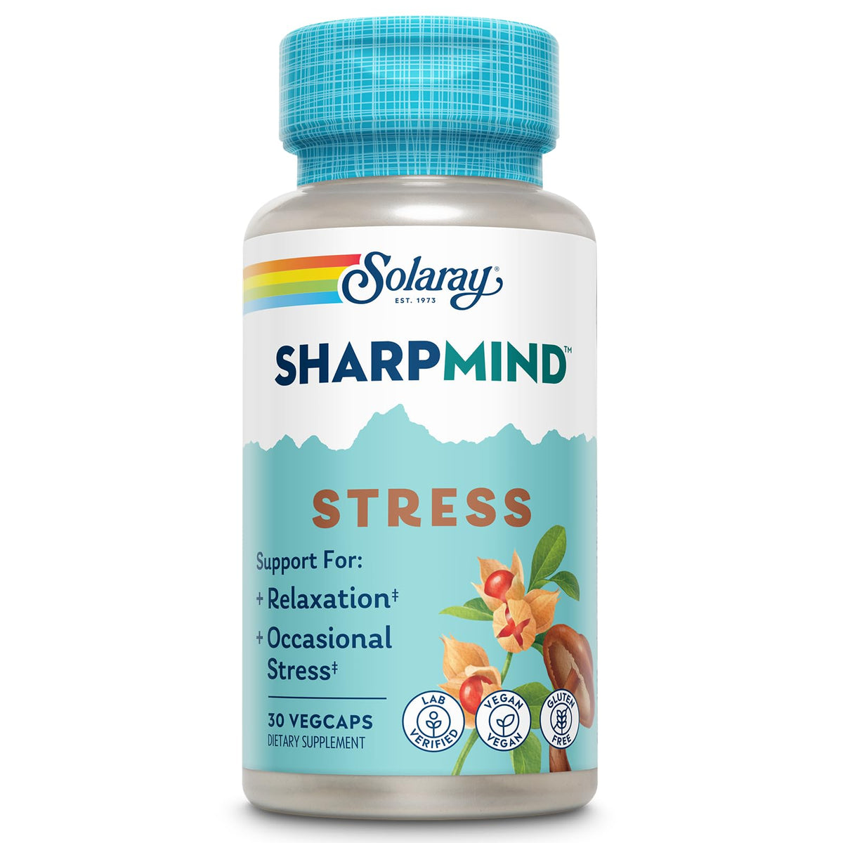 SOLARAY SharpMind – bouteille pour soutien ponctuel au stress et relaxation.