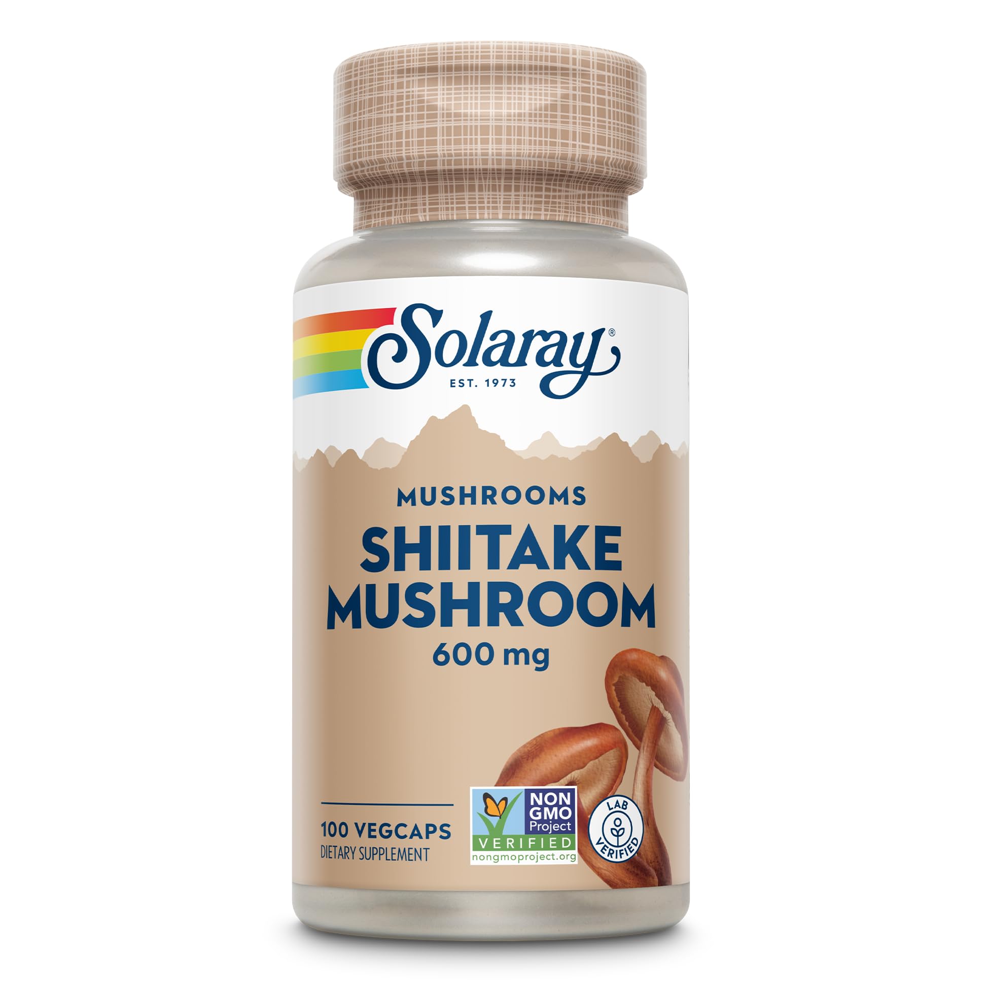 SOLARAY Shiitake 600 mg: Bouteille pratique pour votre routine bien-être.