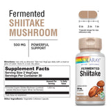 SOLARAY shiitake fermenté: emballage affichant Non-OGM et végane.