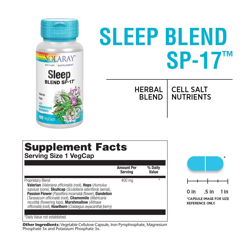 SOLARAY Sleep Blend SP-17 – Capsules: format pratique pour une routine nocturne.